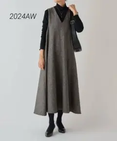 極美品✨2024 ビアズリー カラーネップジャンパースカート ブラウン 1