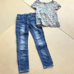 GAPKIDS130デニムスキニーパンツ 花柄トップスセット春夏子供服