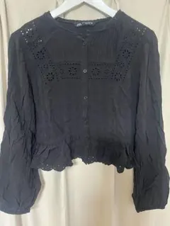 ZARA レースデザイン　ブラウス　ブラック