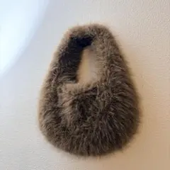 ★美品★オーバル エコファーバッグ ハンドバッグ　ファスナータイプ