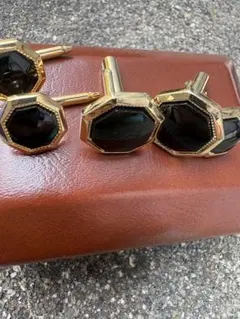 【オニキス】ヴィンテージ カフス ゴールド 八角形 チェーン メンズ