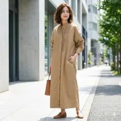 アズノゥアズ オオラカ コートっぽくワンピ バックプリーツ フレア 