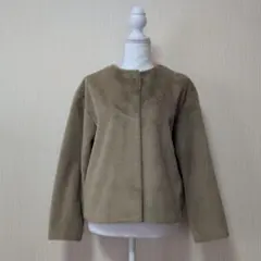 ユニクロ　 スムースヤーンフリースノーカラージャケット(長袖)　ベージュ　M