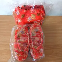 赤い花柄の草履と巾着セット　七五三