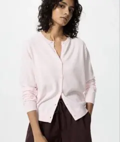 ユニクロ UVカットクルーネックカーディガン ピンク xs