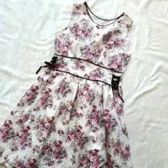 【美品】アクシーズファムポエティック　花柄ノースリーブひざ丈ワンピース　Aライン