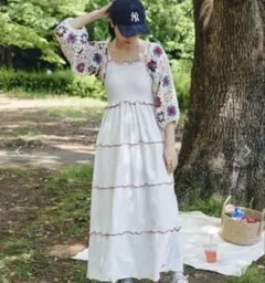 HELLOSANFRANCISCOクロシェボレロ付ティアードキャミワンピ