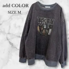 ✨美品✨アドカラー　ロックプリントスウェット　トレーナー　デニム風　古着　M