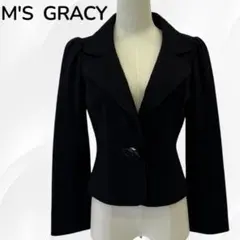 M'S GRACY エムズグレイシー ウールジャケット 花ボタン ブラック 38のサムネイル