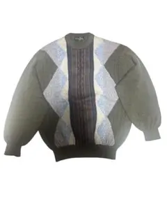 EX-Club レナウン 幾何学模様 ニットセーター オリーブグリーン　カーキ