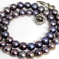 本真珠 パール ネックレス シルバー 刻印 ブラック玉虫 大粒 高級 入学 卒業