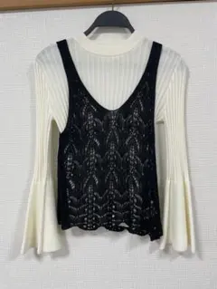 レース編みビスチェ 白ニット gu