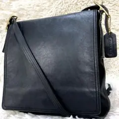 希少 オールドコーチ メンズ フラップ オールレザー ショルダーバッグ ブラック