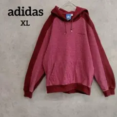 アディダス　adidas パーカー　フーディ　赤系　裏フリース　XL