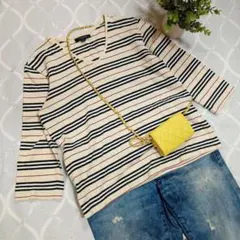 お買い得！BURBERRY LONDON ボーダー柄 Vネック　7分袖 M