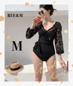 レースワンピース水着　2点セット　黒　M 韓国風　エレガントレース