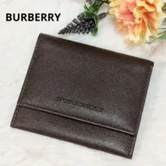 美品✨️バーバリー 二つ折りコインケース ノバチェック ロゴ刻印 レザー 茶