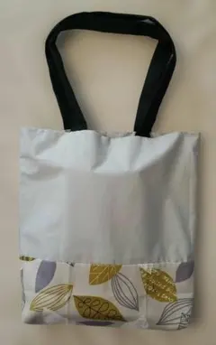 リーフ柄 切り替えトートバッグ