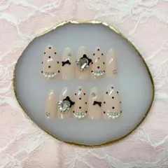 【現品】ネイルチップ オーダー ワンホン 量産型 ドット フレンチガーリー