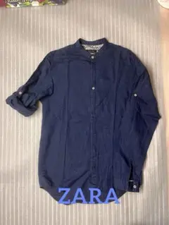 ＺＡＲＡ　ＭＡＮ　ザラ　ネイビー ボタン付き 長袖シャツ
