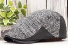 【新品 】ニットツイード　レザー　ハンチング　ブラック　サイズ調整可 男女OK