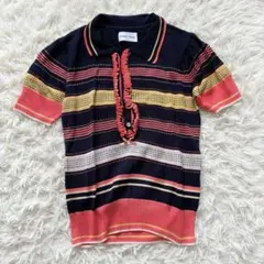 人気✨　ツモリチサト　ニット　半袖　Mサイズ　フリル　ネイビー　柄あり