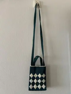 お値下げ！ダークグリーン ダイヤモンドパターン ニットショルダーバッグ