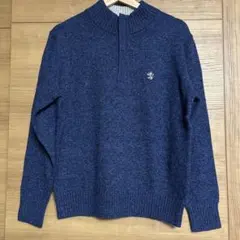 ダークブルー ジッパー付きニットセーター
