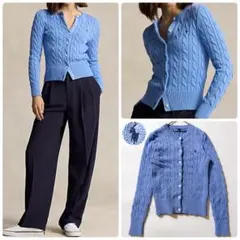 24年製✨ポロラルフローレン ケーブルニット クルーネックカーディガン XS