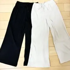 GU 2本セット　リブプルオンフレアパンツ　黒　白　130 ブラック　ホワイト