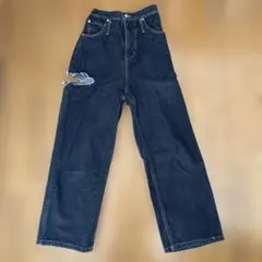ワイドデニムパンツ　ダメージ　ウエストゴム　ブラック　ナイスクラップのサムネイル