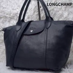 美品✨ロンシャン プリアージュキュイール ショルダー オールレザー 黒 2way
