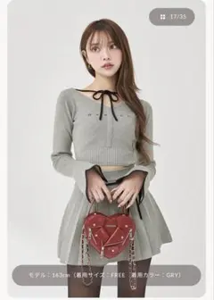 ウエストオープンリボンデザインニットミニワンピース