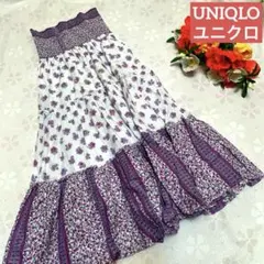 UNIQLO ユニクロ 花柄 ロング スカート ティアード シャーリングのサムネイル