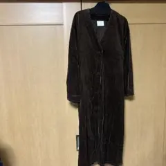 新品ブラウン コーデュロイ ロングコート ウエストベルト付き