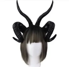魔王　悪魔　角　ツノ　コスプレ　ウイッグ　ウェーブ　ブラック　男装