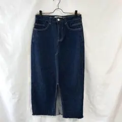 【ZARA】フロントスリットデニムスカート(S)ダメージデニム　ロング　ネイビー