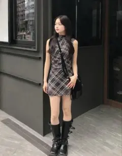 【正規品】 emmy ノースリーブチェックタイトミニワンピース