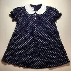 ファミリア80cmワンピース　紺色　リンゴのドット柄