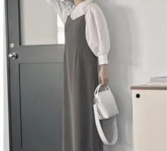 【Lily Brown】ストライプ パール キャミ ワンピース グレー