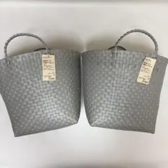 ●無印良品● 再生ポリプロピレン入り梱包用バンド手編みバスケット●大・グレー●