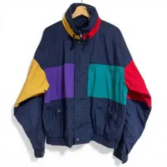 90s VESSELS カラーブロックジャケットLネイビーレトロ古着 ストリート