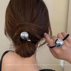 ヘアゴム,シルバー１個,銀色,玉,丸型,艶あり,直径約３センチ,Loves