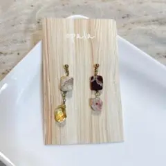 新品　未使用　opala 天然石 ビンテージ風ピアス　ロングピアス　シンメトリー