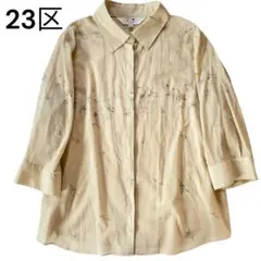 美品 23区 花柄ブラウス 大きいサイズ 46 イエロー 七分袖 レディース 春