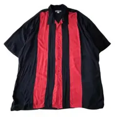 海外古着 開襟 ライン 切り替え 配色 半袖 キューバシャツ アロハシャツ 5X