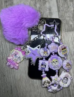 パープル　ファー　携帯ストラップ　キーチェーン　クライベイビー　星