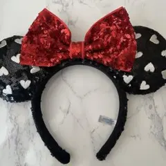 ディズニー ミニー カチューシャ スパンコール ハート柄 赤リボン