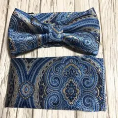 蝶ネクタイ ポケットチーフ2点セット/メンズ/ブルーペイズリー G