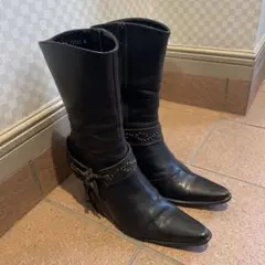 ブラックレザー ウエスタンブーツ 中ヒール